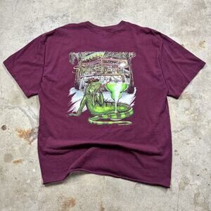 Vintage Y2K Burgundy Lizard Tiki Bar Outdoor Beach Shirt Size XL